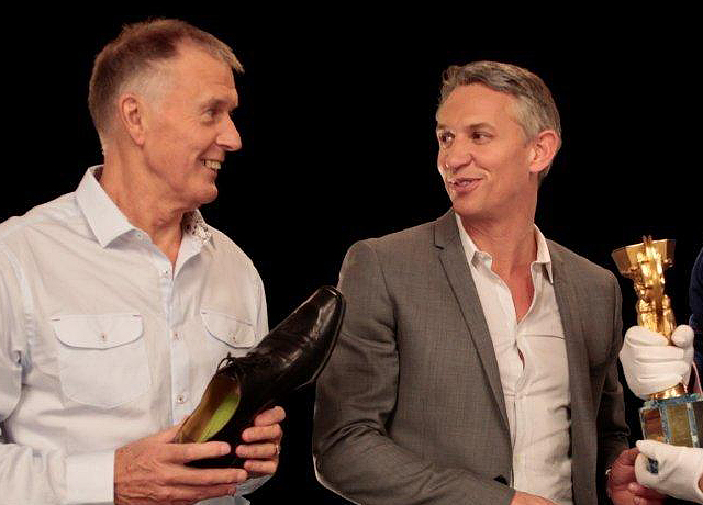 Sir Geoff Hurst and Gary Lineker filming for the National Football Museum